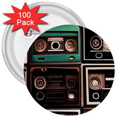 Retro Electronics Old Antiques Texture Wallpaper Vintage Cassette Tapes Retrospective 3  Buttons (100 Pack)  by Grandong