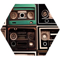 Retro Electronics Old Antiques Texture Wallpaper Vintage Cassette Tapes Retrospective Wooden Puzzle Hexagon by Grandong