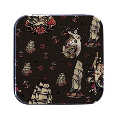 Vintage Tattoos Nautical Square Metal Box (black) by Apen