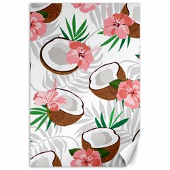 Seamless Pattern Coconut Piece Palm Leaves With Pink Hibiscus Canvas 24  X 36  by Apen