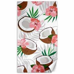 Seamless Pattern Coconut Piece Palm Leaves With Pink Hibiscus Canvas 40  X 72  by Apen