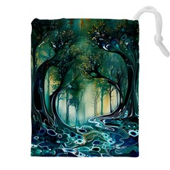 Trees Forest Mystical Forest Background Landscape Nature Drawstring Pouch (4xl) by Maspions