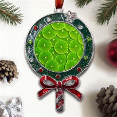 Lime Textures Macro, Tropical Fruits, Citrus Fruits, Green Lemon Texture Metal X mas Lollipop With Crystal Ornament by nateshop