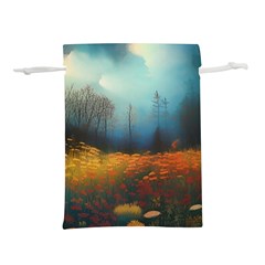 Wildflowers Field Outdoors Clouds Trees Cover Art Storm Mysterious Dream Landscape Lightweight Drawstring Pouch (s) by Posterlux