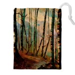 Woodland Woods Forest Trees Nature Outdoors Mist Moon Background Artwork Book Drawstring Pouch (5XL) Front