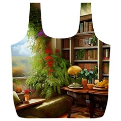 Room Interior Library Books Bookshelves Reading Literature Study Fiction Old Manor Book Nook Reading Full Print Recycle Bag (xxl) by Posterlux