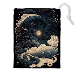 Starry Sky Moon Space Cosmic Galaxy Nature Art Clouds Art Nouveau Abstract Drawstring Pouch (5xl) by Posterlux