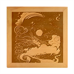 Starry Sky Moon Space Cosmic Galaxy Nature Art Clouds Art Nouveau Abstract Wood Photo Frame Cube