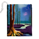 Artwork Outdoors Night Trees Setting Scene Forest Woods Light Moonlight Nature Drawstring Pouch (5XL) Back