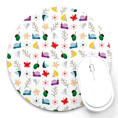 Snails Butterflies Pattern Seamless Round Mousepad by Maspions