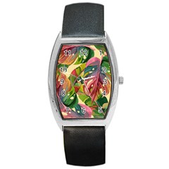Monstera Colorful Leaves Foliage Barrel Style Metal Watch by Maspions
