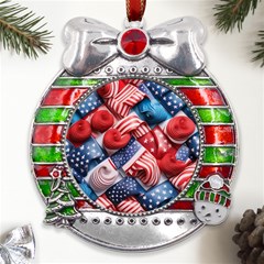 Us Presidential Election Colorful Vibrant Pattern Design  Metal X mas Ribbon With Red Crystal Round Ornament by dflcprintsclothing