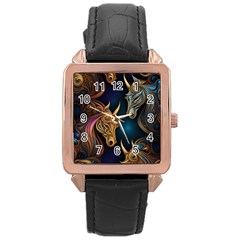 Schwarz Pferde Muster Rose Gold Leather Watch  by 2607694c