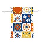 Mexican Talavera Pattern Ceramic Tiles With Flower Leaves Bird Ornaments Traditional Majolica Style Lightweight Drawstring Pouch (L) Back