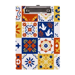 Mexican Talavera Pattern Ceramic Tiles With Flower Leaves Bird Ornaments Traditional Majolica Style A5 Acrylic Clipboard by Ket1n9