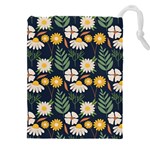 Flower Grey Pattern Floral Drawstring Pouch (5XL) Front
