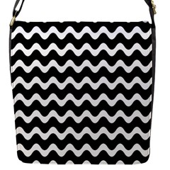 Wave-black White Flap Closure Messenger Bag (s) by kyorashop23