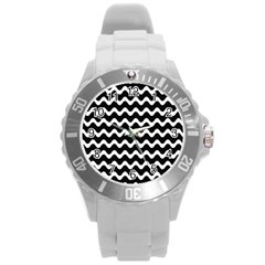 Wave-black White Round Plastic Sport Watch (l) by kyorashop23
