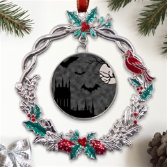 Halloween Background Halloween Scene Metal X mas Wreath Holly Leaf Ornament by Ket1n9