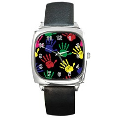 Handprints Hand Print Colourful Square Metal Watch by Apen