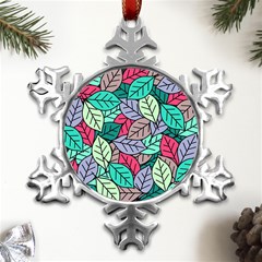 Pattern Leaves Background Nature Metal Small Snowflake Ornament by Proyonanggan