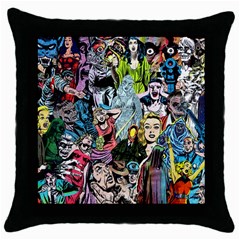 Vintage Horror Collage Pattern Throw Pillow Case (black) by Ket1n9