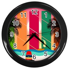 Digital Graphic Clip Art Beach Wall Clock (black) by Proyonanggan