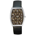 Vintage Batik Art Architecture Pattern Barrel Style Metal Watch Front
