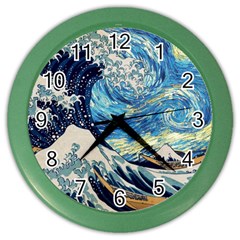 The Great Wave Of Kanagawa Painting Color Wall Clock by Perong