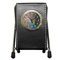 Peacock Bird Animal Peafowl Pen Holder Desk Clock by Perong