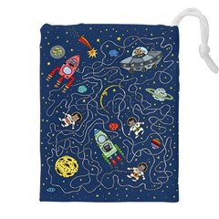 Cat Space Astronaut Rocket Maze Drawstring Pouch (5xl) by Perong