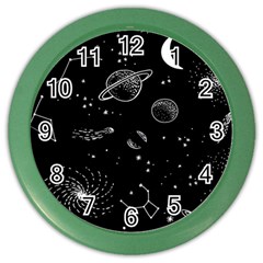Black Space Drawing Art Planet Drawing Stars Black Space Galaxy Outer Space Color Wall Clock by Perong
