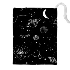 Black Space Drawing Art Planet Drawing Stars Black Space Galaxy Outer Space Drawstring Pouch (4xl) by Perong