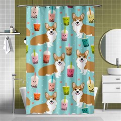 Corgi Boba Tea Bubble Tea Kawaii Food Welsh Corgis Dog Pattern Shower Curtain 48  X 72  (small)  by Perong