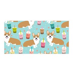 Corgi Boba Tea Bubble Tea Kawaii Food Welsh Corgis Dog Pattern Satin Wrap 35  X 70  by Perong