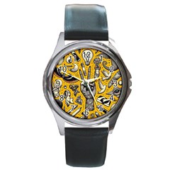 Yellow Template Design Round Metal Watch by Perong