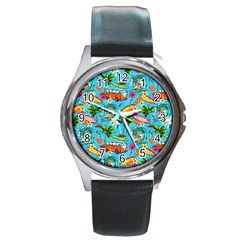 Summer Pattern Seamless Round Metal Watch by Perong