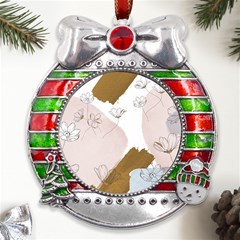 Flower Branch Corolla Wreath Metal X mas Ribbon With Red Crystal Round Ornament by Salmanaz77
