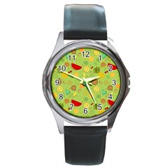 Art Fruits Pattern Round Metal Watch by Maspions