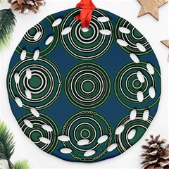 Mazipoodles Retro Circles Revisited- Teal Green White  Ornament (round Filigree) by Mazipoodles