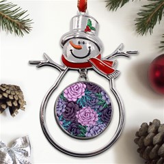 Purple Rose Retro Floral Flower Metal Snowman Ornament by Bedest