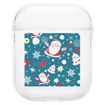 Christmas Pattern, Pattern, Christmas, Santa, Blue Soft TPU AirPods 1/2 Case Front