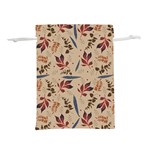 Leaves Pattern Teal Seamless Fall Lightweight Drawstring Pouch (M) Back