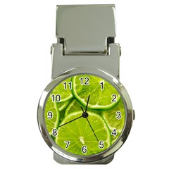 Lime Slices Close Up, Fresh, Fruit, Green Lemon Money Clip Watches by kyorashop23