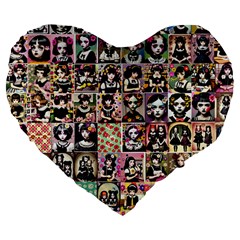 Spanish Gothic Girls Pattern Large 19  Premium Flano Heart Shape Cushions by violetheavensky