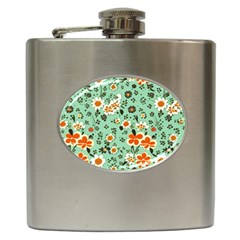 Retro 1960s Flowers Pattern 3 Hip Flask (6 Oz) by violetheavensky