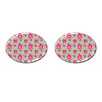 Retro 1880s Flowers Pattern 11 Cufflinks (Oval) Front(Pair)
