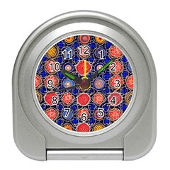 Retro Geometric Shapes And Flowers 3 Travel Alarm Clock by violetheavensky