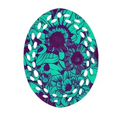 Mid Century Retro Floral 1970s 1960s Pattern 101 Oval Filigree Ornament (two Sides) by violetheavensky