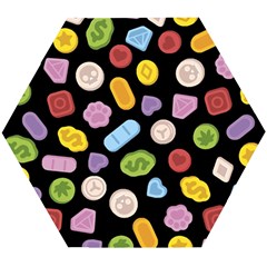 Ecstasy Pills Pattern Wooden Puzzle Hexagon by Valentinaart